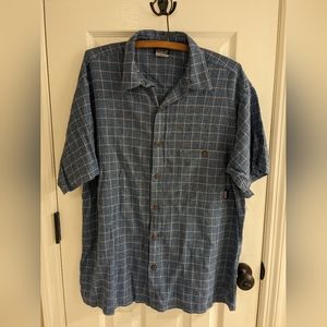 Patagonia Shirt Mens L Blue AC Organic Cotton Textured Button Up Short Sleeve